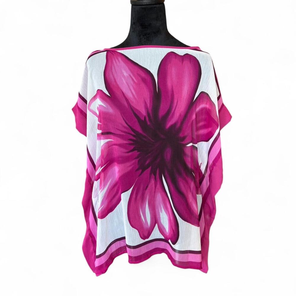 Y2K Pink Lily Graphic Tunic Sheer White Top 2000s Boho Fairycore Small - Picture 5 of 7